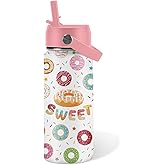 xiiai Donut Lover Gifts for Kids - 16oz Insulated Stainless Steel Water Bottle with Straw Lid, Leakproof BPA-Free Tumbler for School, Travel - Cute Donut Design Kids Cup for Boys & Girls (1pc)