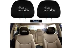 Lisha 2-Piece Universal Black Car Seat Headrest Cover Compatible for Jaguar Most Models (Printed)