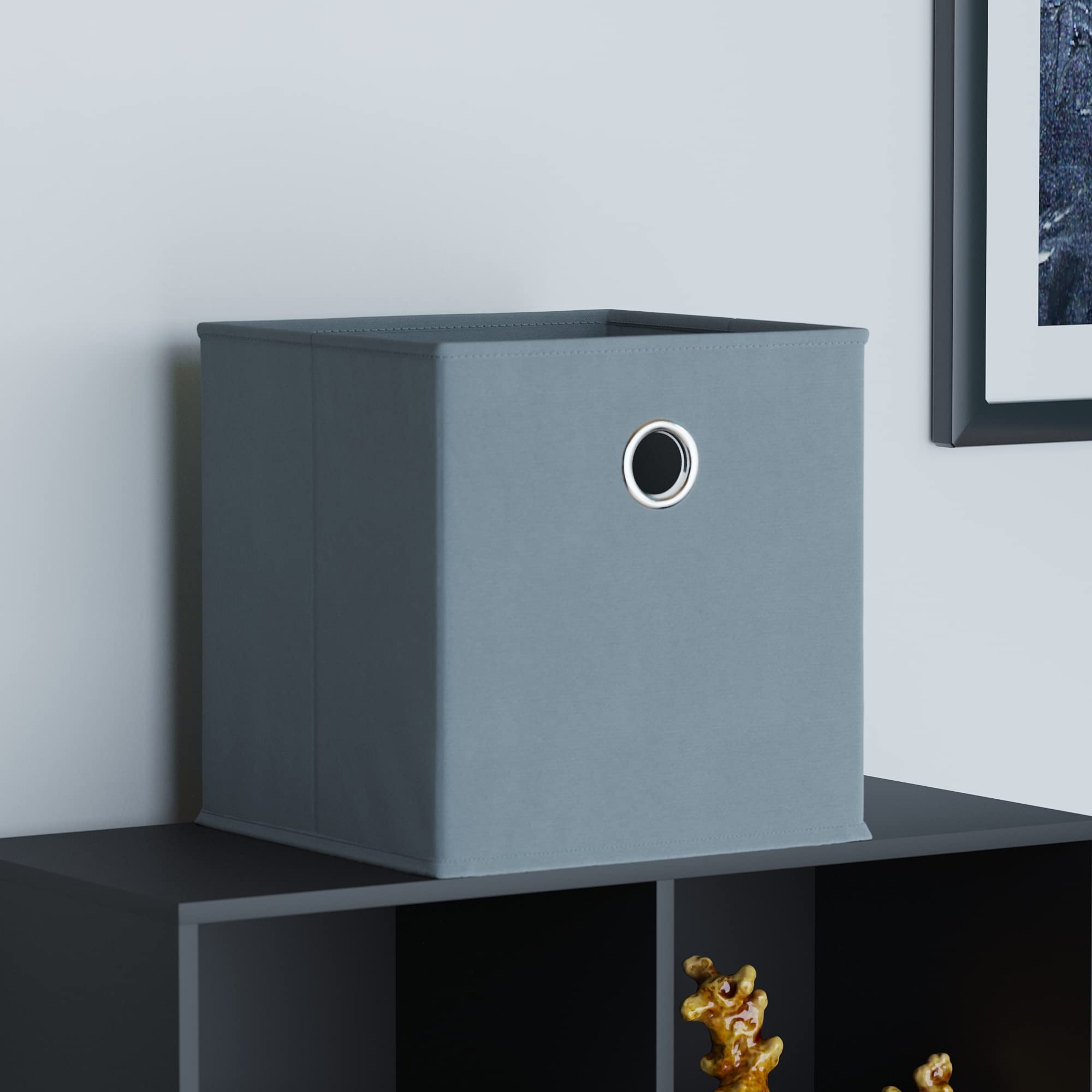 Vida Designs Durham Foldable Storage Cube Baskets Fabric Box With Metal Easy Access Handle Home Organiser (1 Pack, Grey) (UKFR Certified)