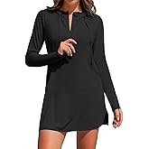 ATTRACO Womens Rash Guard Shirts Hooded Swim Shirts with Pockets Zipper Swimsuit Cover Up