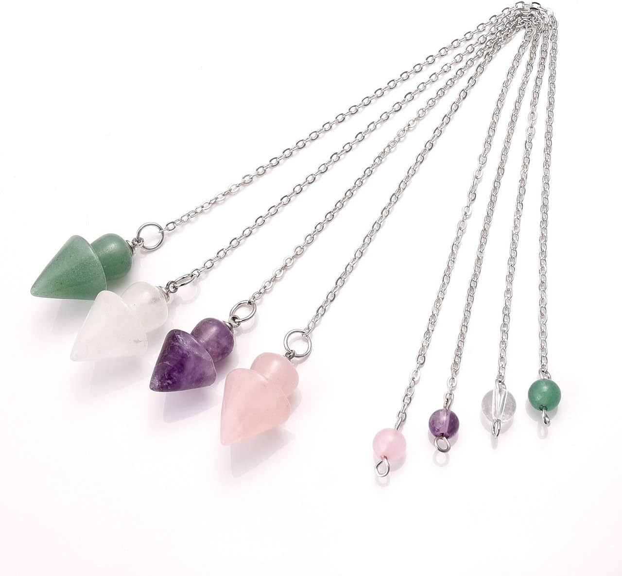 JOVIVI Amethyst/Rose Quartz/Green Aventurine/Clear Crystal Dowser Pendulums for Dowsing, Healing, Scrying (Gemstone Cone Pointed Reiki Chakra Pendant)