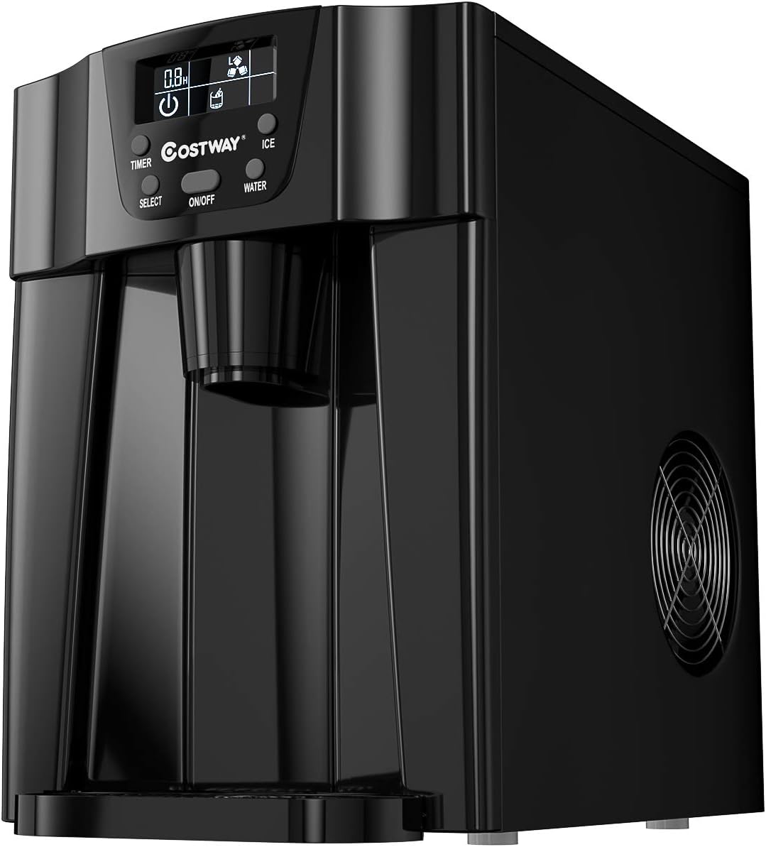 COSTWAY 2 in 1 Countertop Ice Maker with Built-in Water Dispenser, Produces 36 lbs Ice in 24 Hours, Ready in 6 Mins, with LCD Control Panel, Portable Ice Cube Machine for Home, Bar, Party (Black)