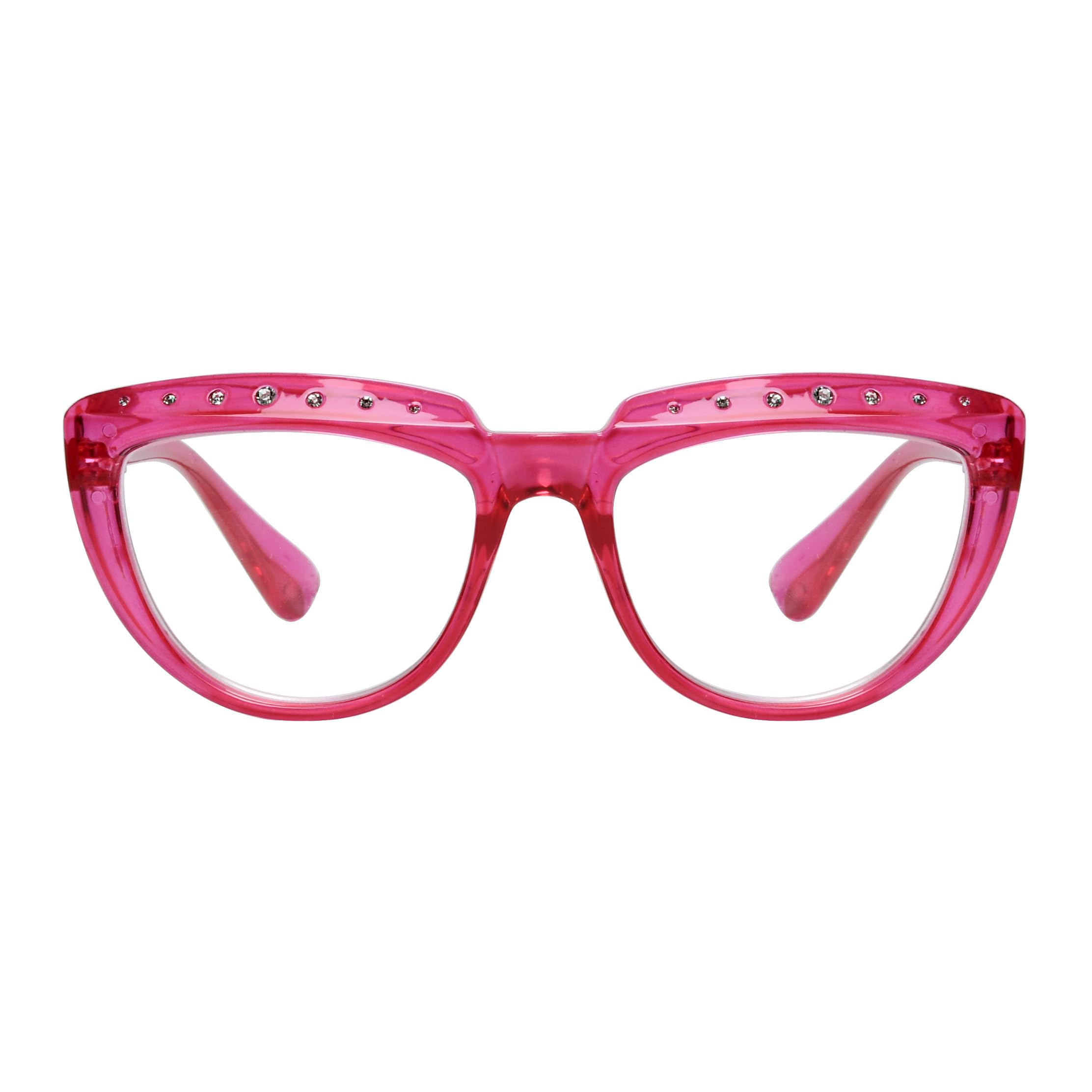 Eyekepper Reading Glasses for Women Rhinestone Readers Oversize Half-Moon Design Eyeglasses - Red+4.00