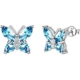 Butterfly Birthstone Stud Earrings - Women 925 Sterling Silver Butterflies Birthstone Stud Earrings Birthday Gift for Women