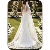 EASEDAILY Long Cathedral Length Bride Wedding Veils 1 Tier Bridal Tulle Veil with Comb for Women