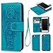 Compatible with iPhone 7 Wallet Case, Case Embossed Love PU Leather Case Full Protective Anti-Scratch Resistant Cover Magnetic Case Slot Wrist Strap Case for iPhone 7 & iPhone 8 (Elephant-Blue)