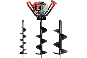 XtremepowerUS Gas-Powered Post Hole Digger V-Type 55CC 2-Stroke EPA Powerhead Engine with 6", 10", 12" Drill Bit Kit