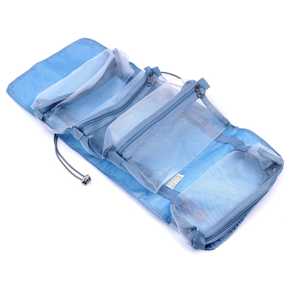 Tiardey 4 in 1 Detachable Toiletry Bag Mesh Cosmetic Bag, Foldable Make Up Roll Bag Large Capacity Wash Bag Travel Organizer - Blue
