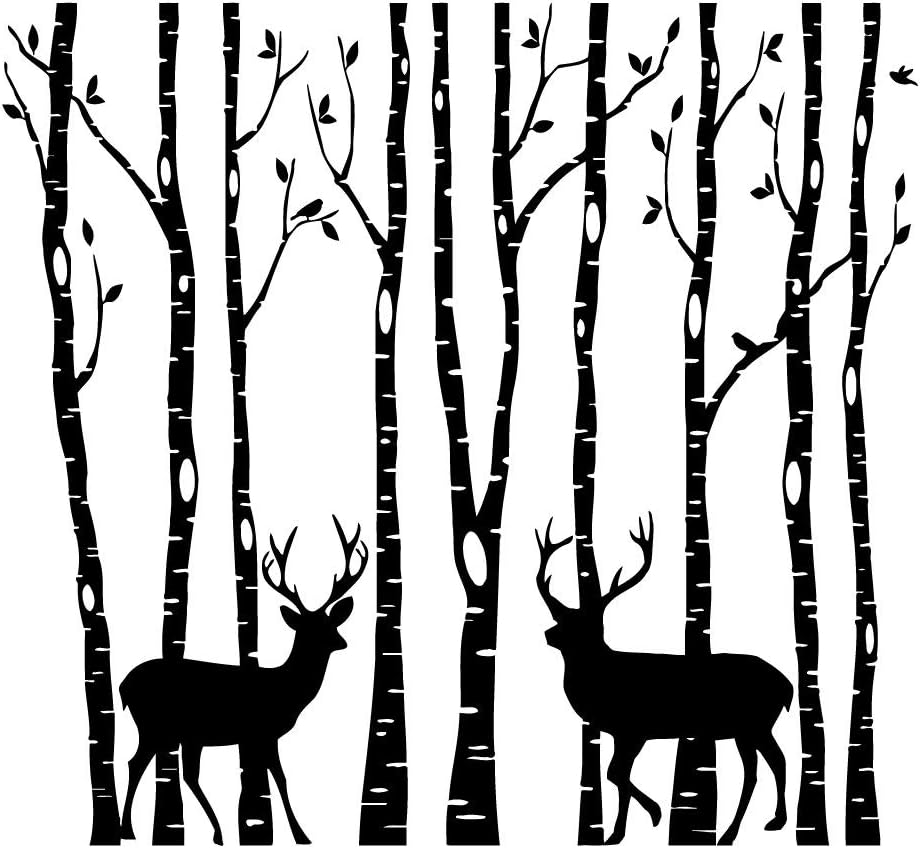 Birch Tree Wall Decal Vinyl Sticker Deer Forest Animals Wall Decals Murals Living Room Woodland Nursery Bedroom Wall Art Home Decor Z828