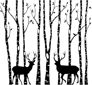Birch Tree Wall Decal Vinyl Sticker Deer Forest Animals Wall Decals Murals Living Room Woodland Nursery Bedroom Wall Art Home Decor Z828