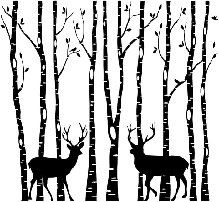 Birch Tree Wall Decal Vinyl Sticker Deer Forest Animals Wall Decals Murals Living Room Woodland Nursery Bedroom Wall Art Home Decor Z828