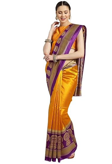 Poly Silk Orange Woven Womens Saree