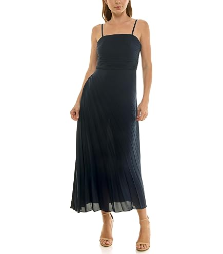 Nicole Miller Women's Midi Dress Strapless Pleated Chiffon, Very Black, 8 at Amazon Women's Clothing store