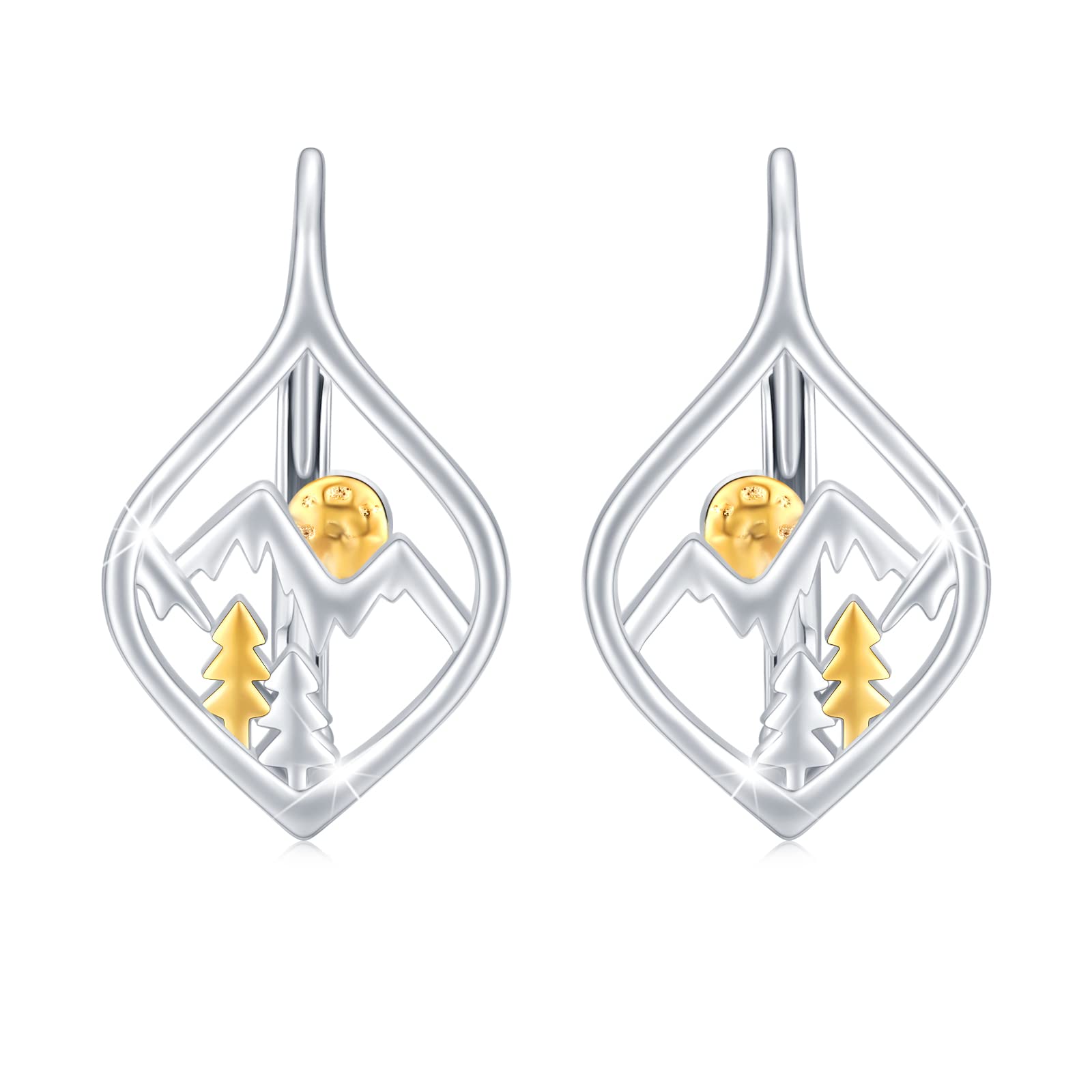 Mountain Earrings S925 Sterling Silver Sun Mountain Leverback Earrings Nature Dangle Drop for Women Hypoallergenic Jewellery Gift for Women Girls Birthday Christmas
