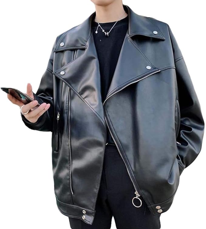 Amazon Beibang バイバン 革ジャン メンズ ゆったり ライダースジャケット 春 男女兼用 レザージャケット オーバーサイズ アウター 黒 コート ジャケット 通販