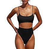 MELYUM High Waisted Bikini Sets for Women Two Piece Swimsuit Tummy Control Bathing Suit Cheeky Bottoms Push Up Top