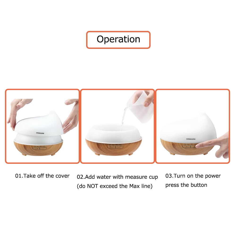 Ominihome Essential Oil Diffuser - 300ml Cool Mist Ultrasonic Wood Grain Humidifier - Whisper Quiet, Graduation Gift