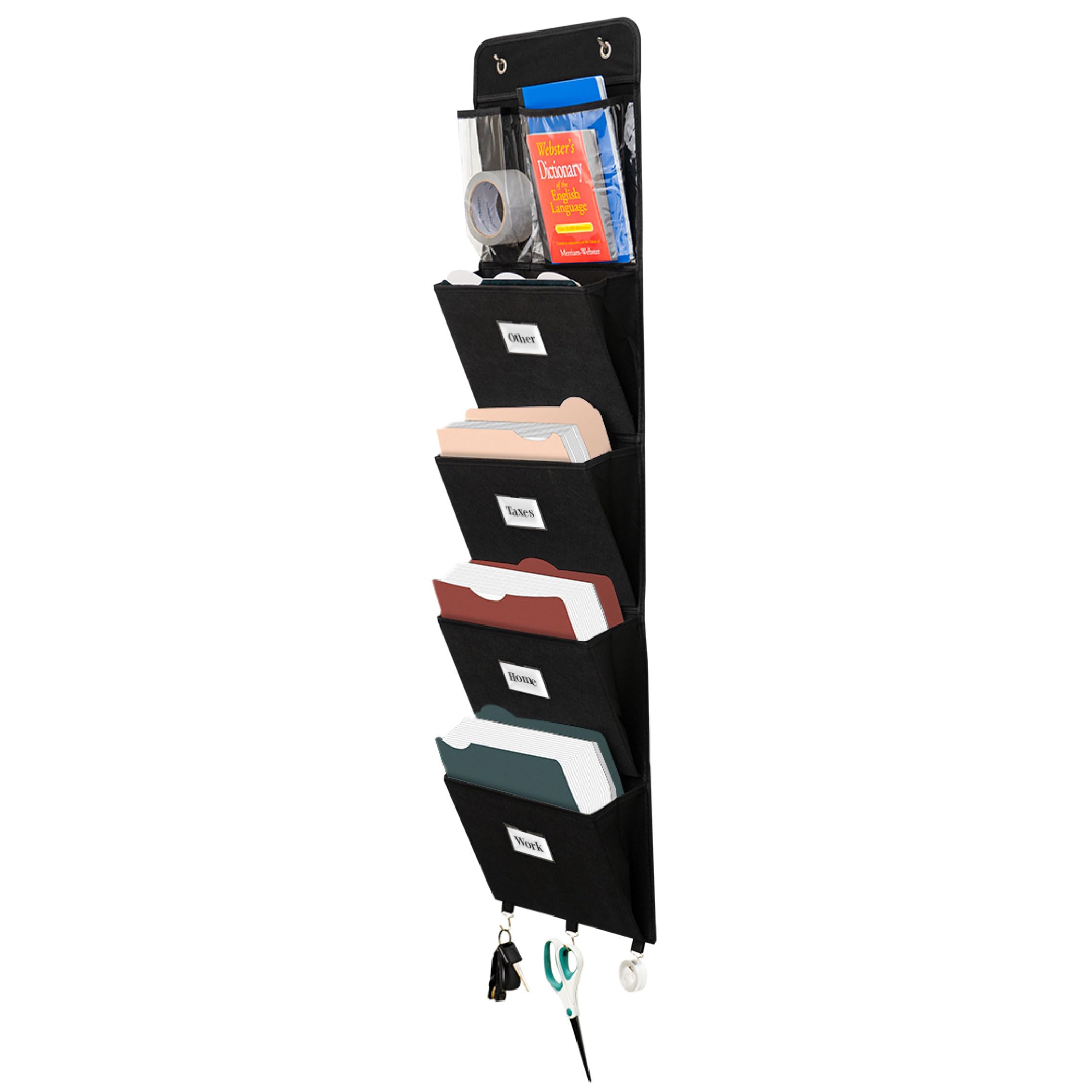 Photo 1 of Wall File Organizer For Over the Door Hanger Document Rack with 5 File Pockets | Multipurpose Sorter for Papers & Magazines | Heavy-Duty Wall File Folders for Office Classroom & Home Organization