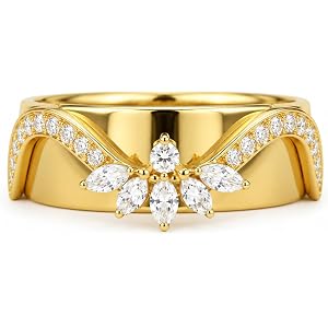 ELMA JEWELS Floral Wavy Moissanite Diamond Smart Ring Cover For Ring, Gold Plated Gen RingConn Enhancer, Curved Stackable Rin