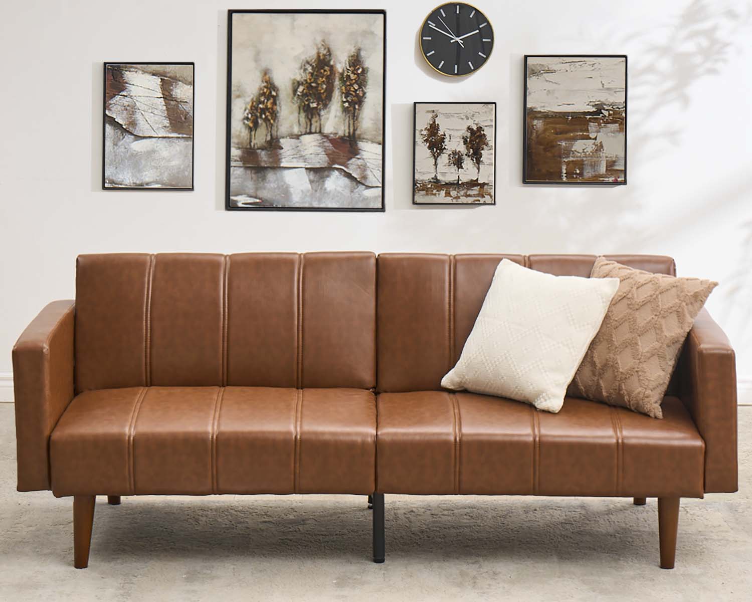 Photo 1 of *INCOMPLETE SET. PARTS ONLY****** GarveeHome 75" Futon Sofa Bed Mid-Century Futon Couch, PU Leathe Convertible Sleeper Couch with Adjustable Backrest, Loveseat and Side Pockets for Living Room & Bedroom (Camel)