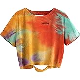 Avanova Women Crop Tops Tie Dye Tee Oversized Short Sleeve Shirt Tie Dye Muti X-Large