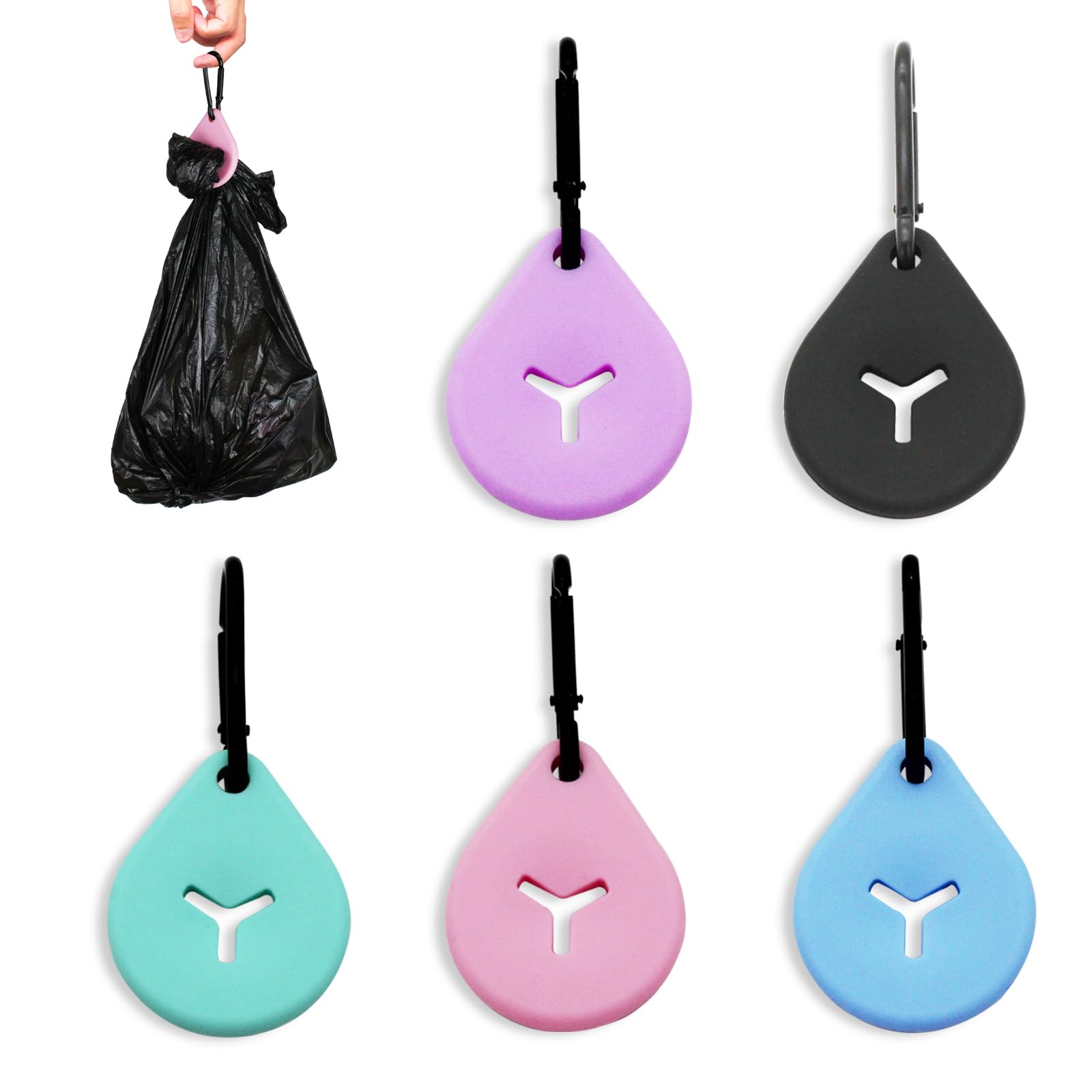 FuninCrea 5 Pcs Silicone Dog Poop Bag Holder, Waste Bag Carrier with Carabiner Clip 5 Colors Hands Free Waste Bag Holder Dog Walking Accessory Pet Poop Bag Holder for Outdoor (02#)