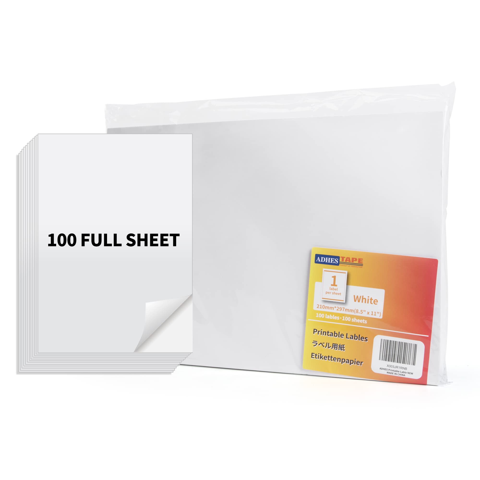 ADHES 8.2"x 11.7"(210mm*297mm) Direct Thermal Labels, 100 Full Sheet Address Label Mailing Labels, Labels Stickers for Printer, Compatible with Zabra Rollo Printer, Office Labels for Barcodes