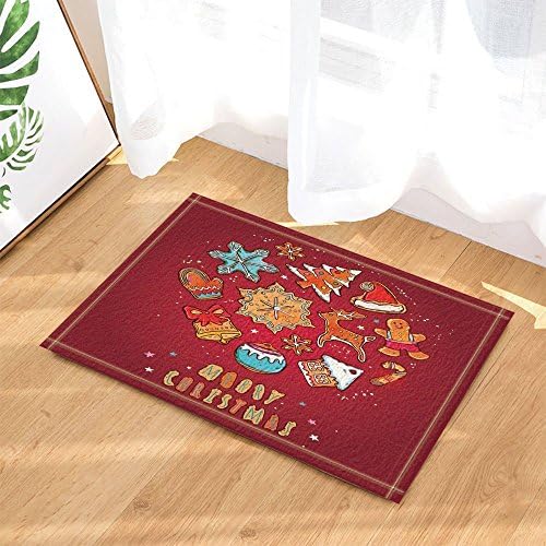 Penny McCarthy Christmas Decor, Lovely Gingerbread Cookies in Red for New Year Bath Rugs, Non-Slip Doormat Floor Entryways Indoor Front Door Mat, Kids Bath Mat, Bathroom Accessories