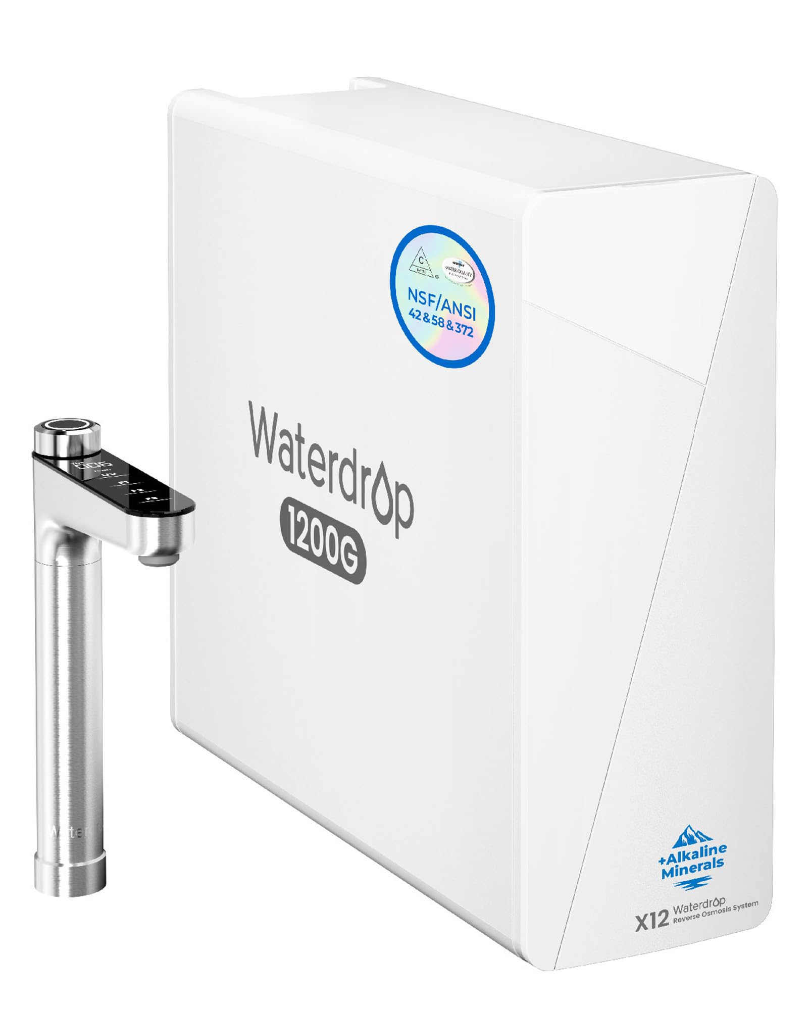 Waterdrop X12 Alkalisches Mineral pH+ Umkehrosmoseanlage, NSF/ANSI 58&372 Zertifiziert, 1200 GPD Schneller Durchfluss, 11-stufige Filtration Tanklos, 3:1 Rein zum Abfluss, Untertisch, BPA Frei