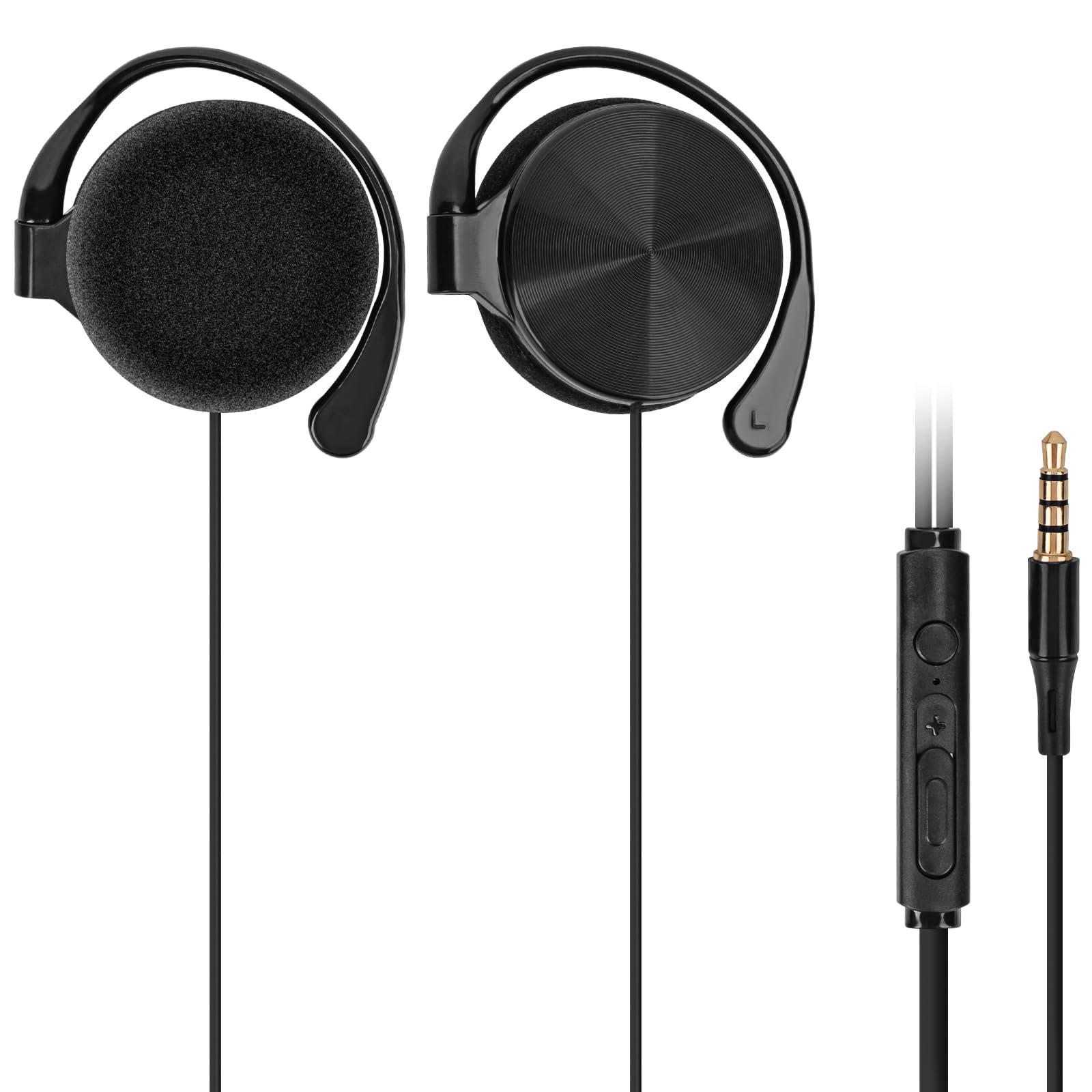 Photo 1 of GEEKRIA Wired Clip On Ear Headphones, Portable Hook On Ear Headphones with Microphone and Call Controller Compatible with Android, Avoid Headphone Hair (Black)