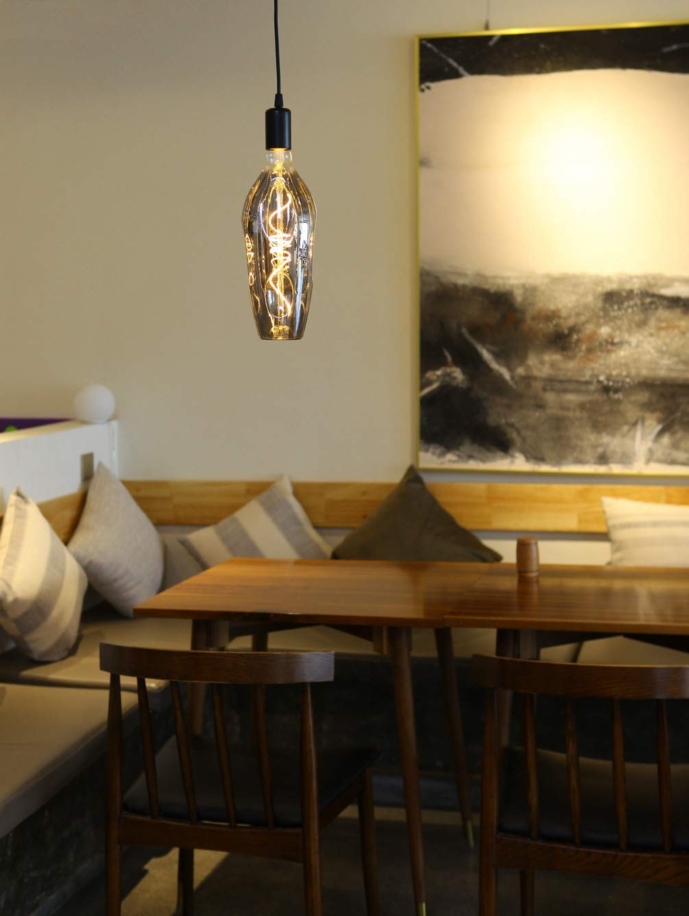 Large Decorative LED Bulb, Vintage Spiral Filament Edison Light Warm Yellow Dimmable 120V/6W Black Glass E26 Decor Lamp 2200K Energy-Saving Light for Home, Bar, Yard (VA115)