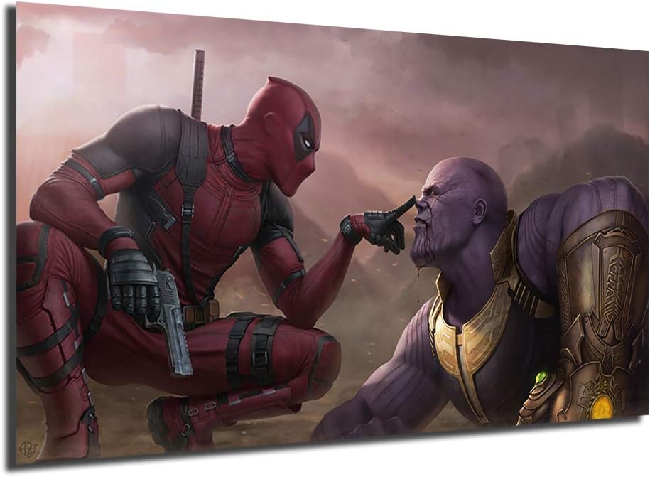 Deadpool VS Thanos Poster Wall Art Canvas Nordic Prints Landscape Painting Wall Pictures For Office Living Room Home Decor (No Framed,16x28inch)