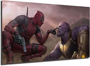 Deadpool VS Thanos Poster Wall Art Canvas Nordic Prints Landscape Painting Wall Pictures For Office Living Room Home Decor (No Framed,16x28inch)