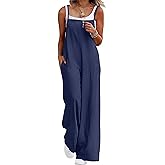 Lepunuo Womens Casual Loose Jumpsuits Summer Boho Wide Leg Rompers Sleeveless Overalls with Pockets