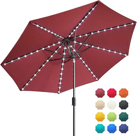 Amazon Com Eliteshade Sunbrella Solar Umbrellas 9ft Market Umbrella With 80 Led Lights Patio Umbrellas Outdoor Table Umbrella With Ventilation And 5 Years Non Fading Top Burgundy Garden Outdoor