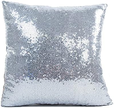 Sequins Pillow Cushion Case, Glitter Paillette Sequins Throw Pillow Case Decorative Glitzy Comfy Satin Solid Color Throw Pillow Cover 16"X16" Silver