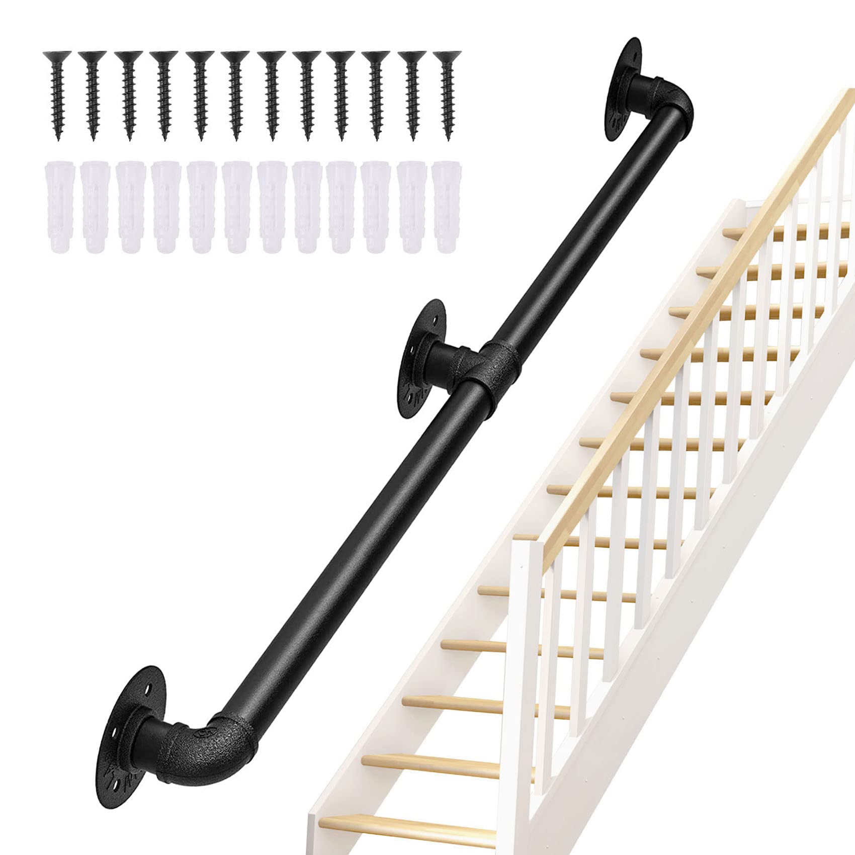 Support Point Stair Railing Mua Seeutek Stair Railing 6.6FT Staircase Handrails for Indoor Stairs ...
