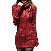 v28 Women Polo Neck Long Slim Fitted Dress Bodycon Turtleneck Cable Knit Sweater