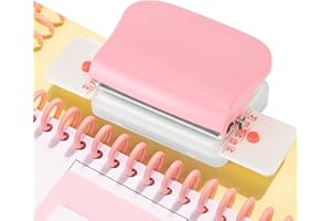 CYSFETENA 6 Hole Punch, Portable Loose Leaf Paper Puncher Mini Spiral Hole Punch Fast Accurate Manual Metal Notebook Hole Puncher with Scale Lines for School, Home, Office, Hotel (Pink)