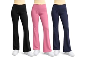 BEAT STREET BASICS Beat Street Girls Flare Leggings - 3 Pack Athletic Kids Fold Over Waist Bell Bottom Pants for Yoga, Dance - Made in USA