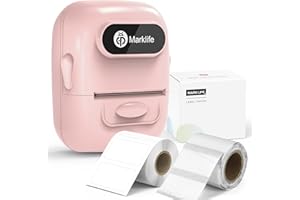 MARKLIFE Label Maker Machine with Tape Barcode Label Printer - Mini Portable Bluetooth Thermal Labeler for Address Clothing Jewelry Retail Barcode Small Business Home Office (Pink+2 Labels(W/C))
