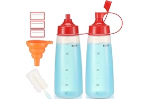 Ondiomn Condiment Squeeze Bottle Wide Mouth, 2 Pack 400ml Clear Squeeze Bottles for Condiments, Paint, Ketchup, Mustard, Oil, Sauces, Resin, Baking, Cake Decorating, Cleaning, BPA Free-Food Grade