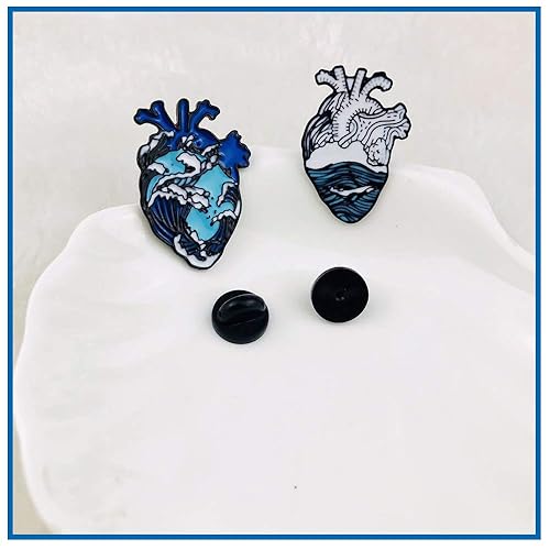 KOOBOOK 2Pcs Blue Romantic Ocean Wave Whale Brooch Human Heart