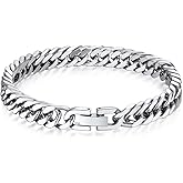 Bandmax Cuban Chain Bracelets for Men Women, Stainless Steel/Black/Gold Plated Hip Hop Chunky Miami Curb Link Wristlet Bracelet Gift for Son Grandson Husband Father