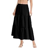 MFAVIP Womens Maxi Skirt Summer Flowy Black Long Skirts Tiered Ruffle Skirt A Line Casual Boho Beach Vacation Skirts
