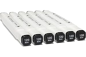 Arhomet 6pcs Black Alcohol Markers Set, Dual Tips Art Markers Drawing Sketched Double Tipped for Beginner Adults Kids(Black)