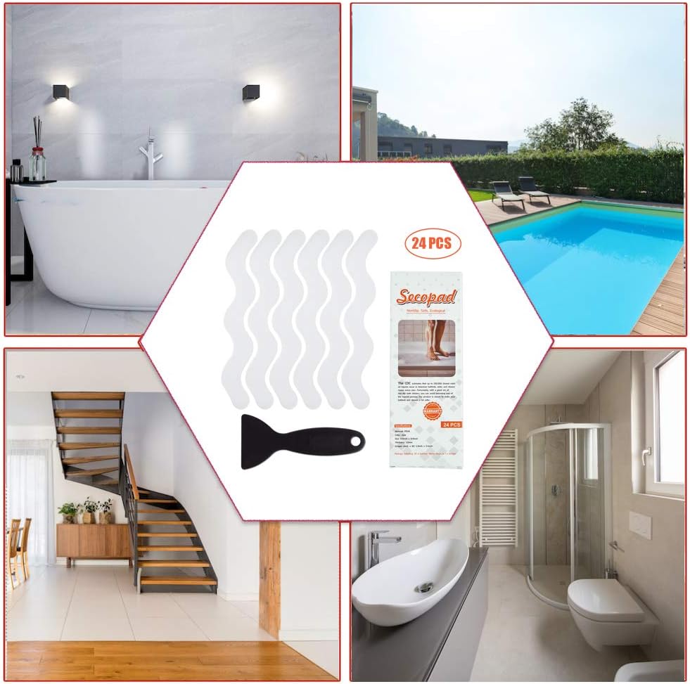Secopad Anti Slip Shower Stickers 24 PCS Safety Bathtub Strips Adhesive Decals with Premium Scraper for  Bath Tub Shower Stairs: Home & Kitchen