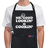 Xornis 100% Cotton Funny Apron with 2 Pockets for Men Women BBQ Grilling Adjustable Bib Black Aprons Gifts Cooking Kitchen