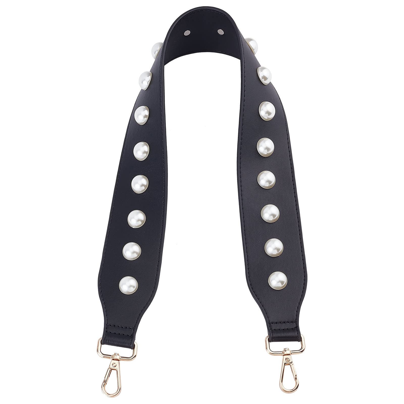 WADORN Pearl Purse Strap, 70cm Leather Handbag Strap Replacement Wide Shoulder Strap with Pearl Cabochon Clutches Tote Bag Handles for Women Bucket Bag Shoulder Bag, 1.98 Inch Wide
