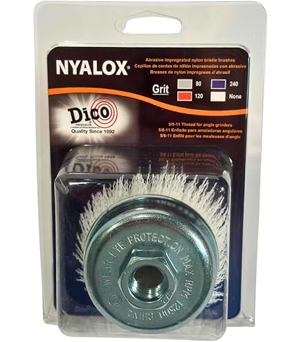 Dico Products Nyalox Abrasive Brush - 4.5" Diameter, 5/8-11 Thread For Angle Grinders, Blue